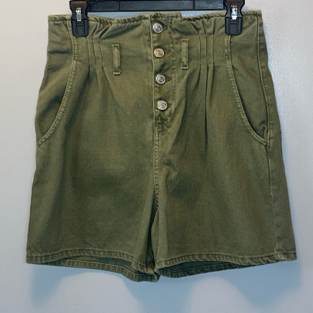 Zara High Waisted Button Fly Army Green Shorts- Women's Size Small